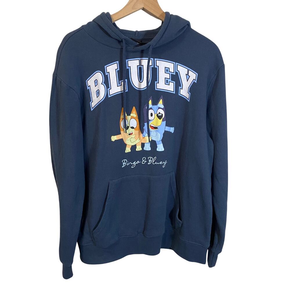 Bluey & Bingo Licensed Hooded Sweatshirt Muted Blue Graphic Print Sz L Unisex